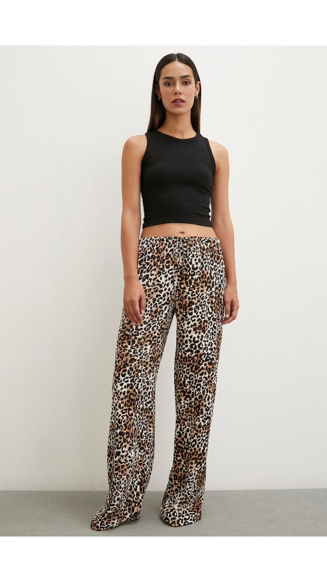 Leopar Saten Pantolon Siyah