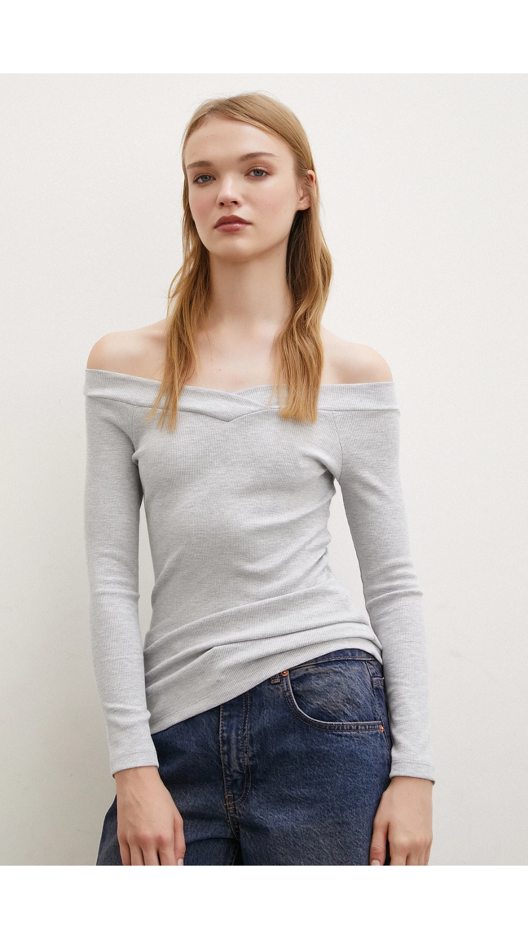 Kayık Yaka Bluz Gri