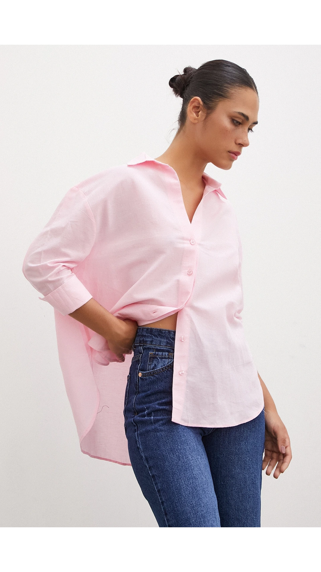 Yırtmaçlı Fakir Kol Gömlek Pembe
