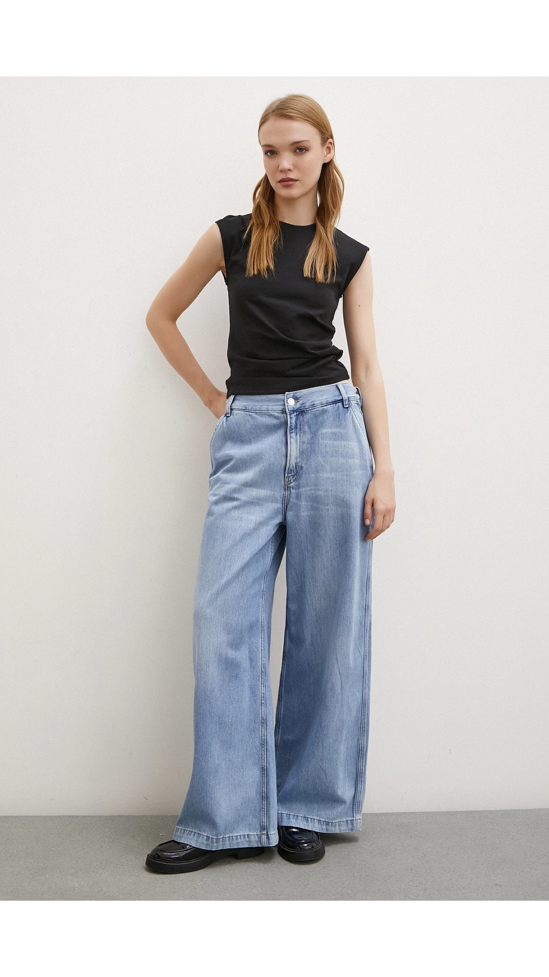 Yüksek Bel Geniş Paça Jean Buz Mavisi