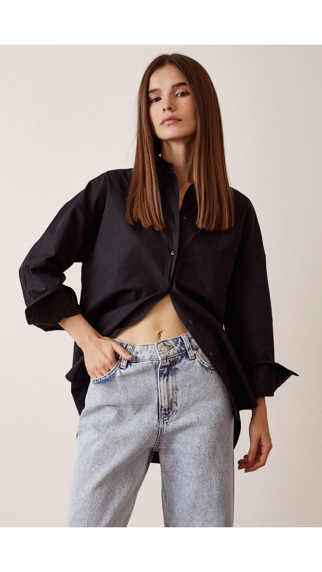 Boyfriend Basic Gömlek Siyah