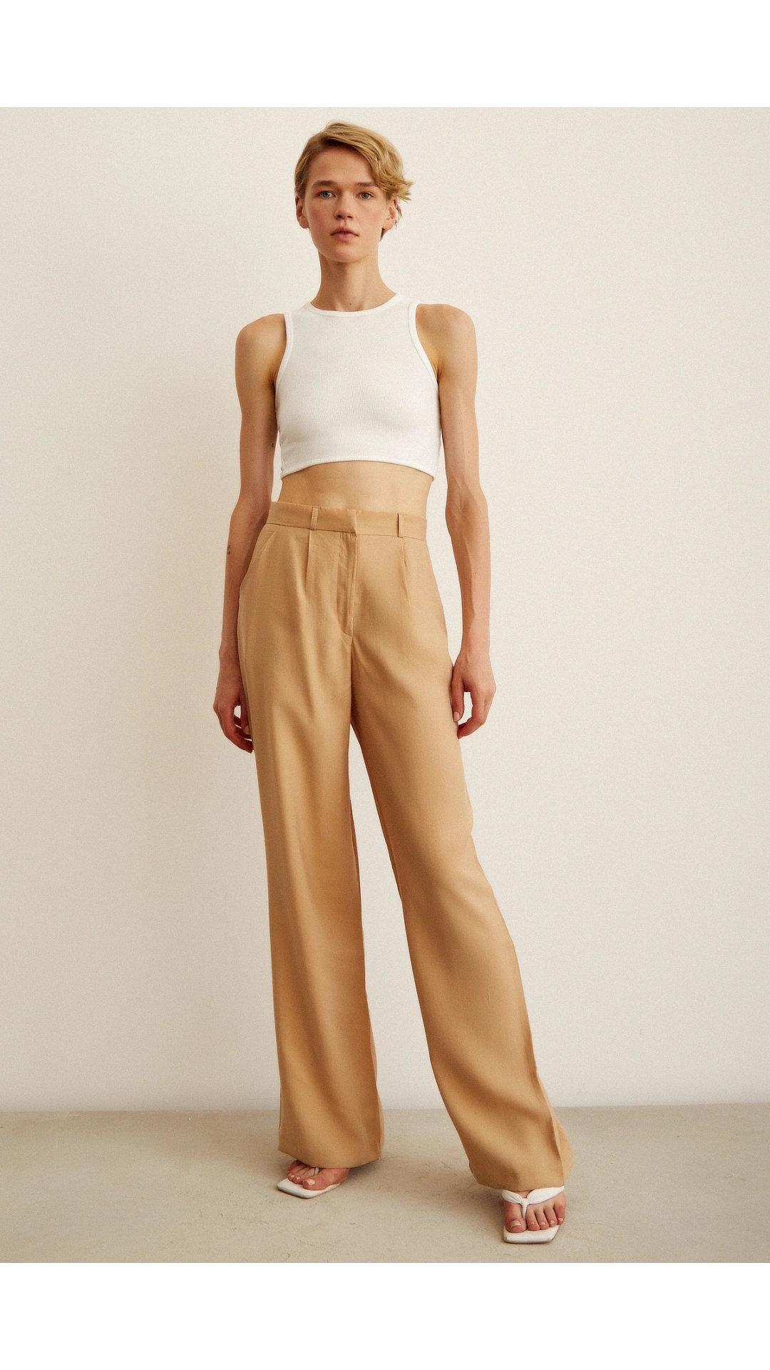 Yüksek Bel Geniş Paça Pantolon Camel