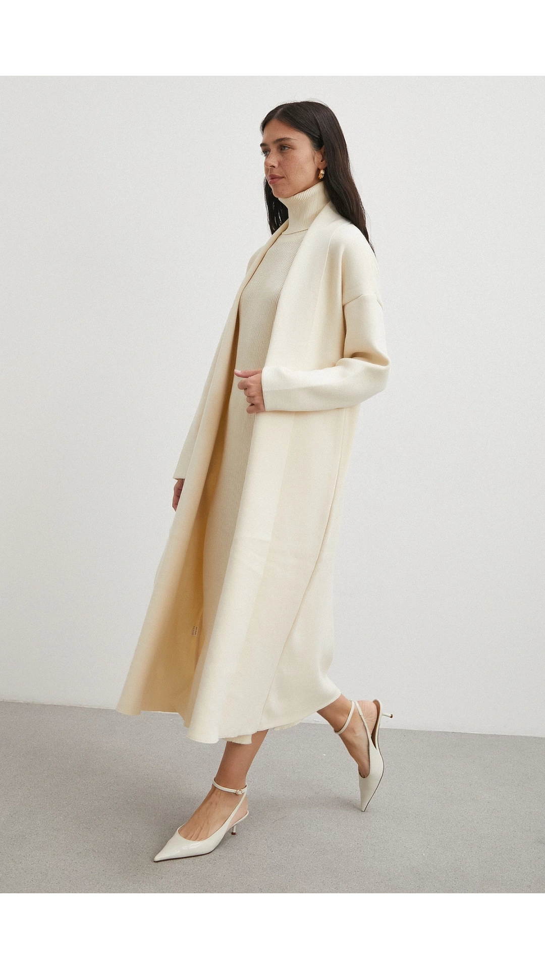 Uzun Elbiseli Hırka Triko Takım Ekru