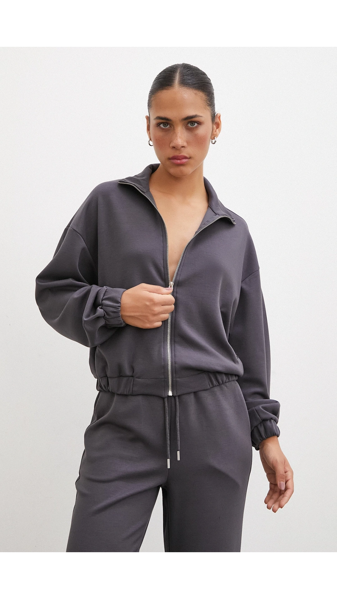 Fermuarlı Sweatshirt Füme