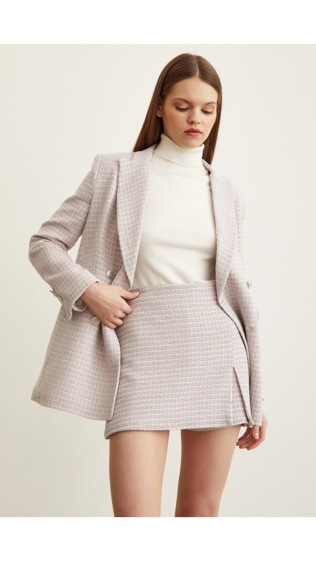 Kırçıllı Yırtmaçlı Şort Etek Lila