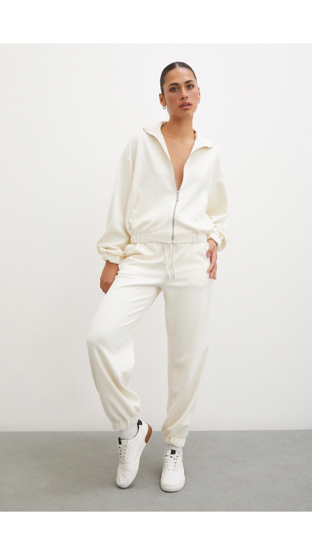 Lastikli Cepli Eşofman Altı Ekru