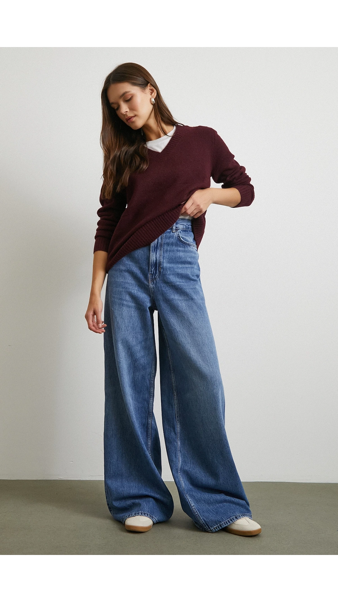 Yüksek Bel Geniş Paça Beş Cepli Jean Mavi