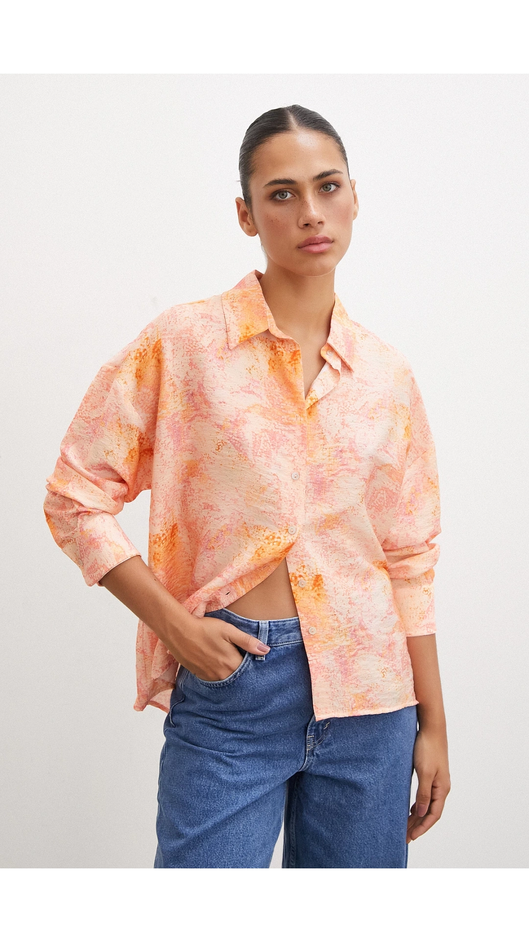 Damla Desenli Modal Gömlek Oranj