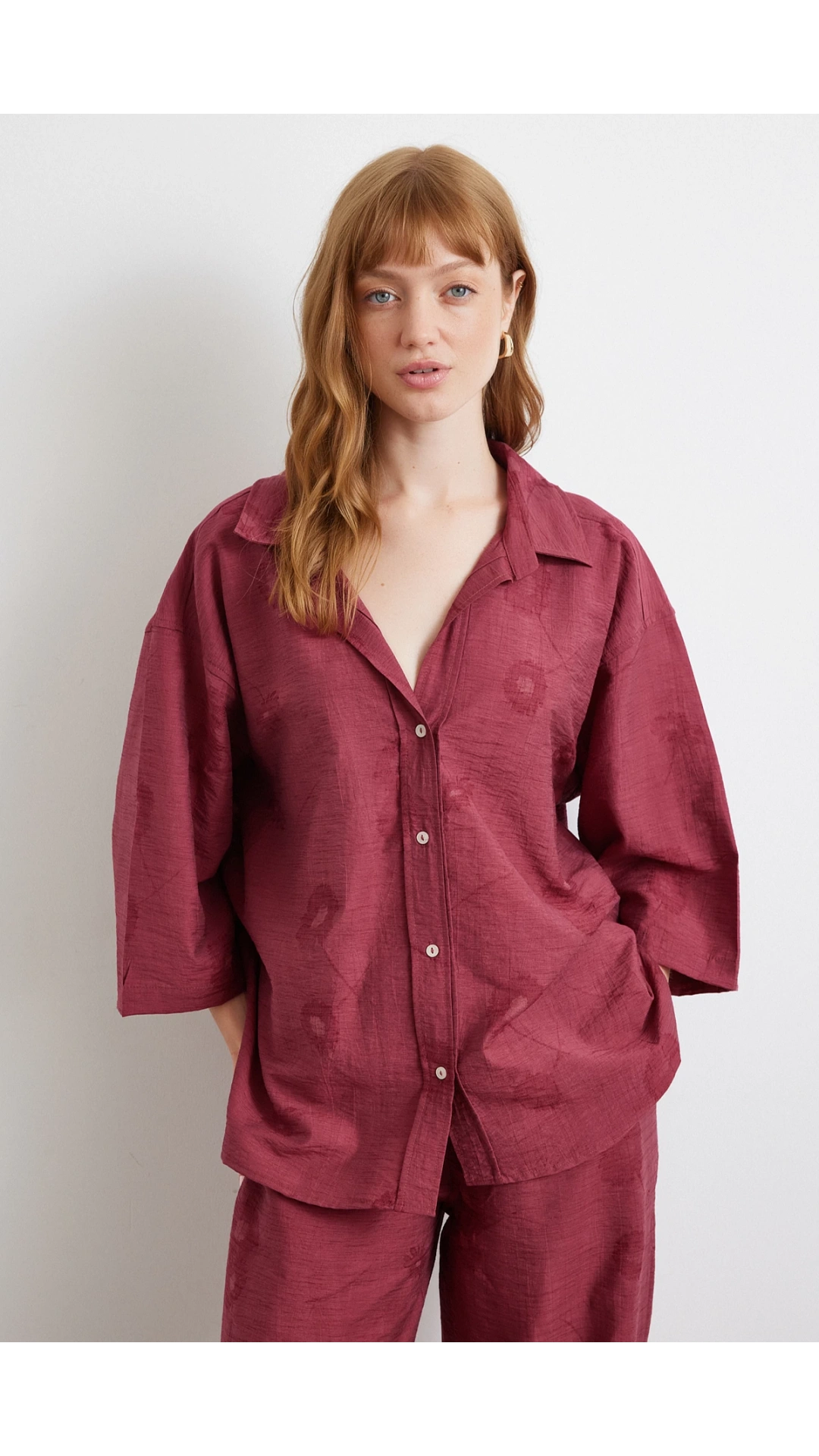 Fakir Kol Oversize Gömlek Bordo