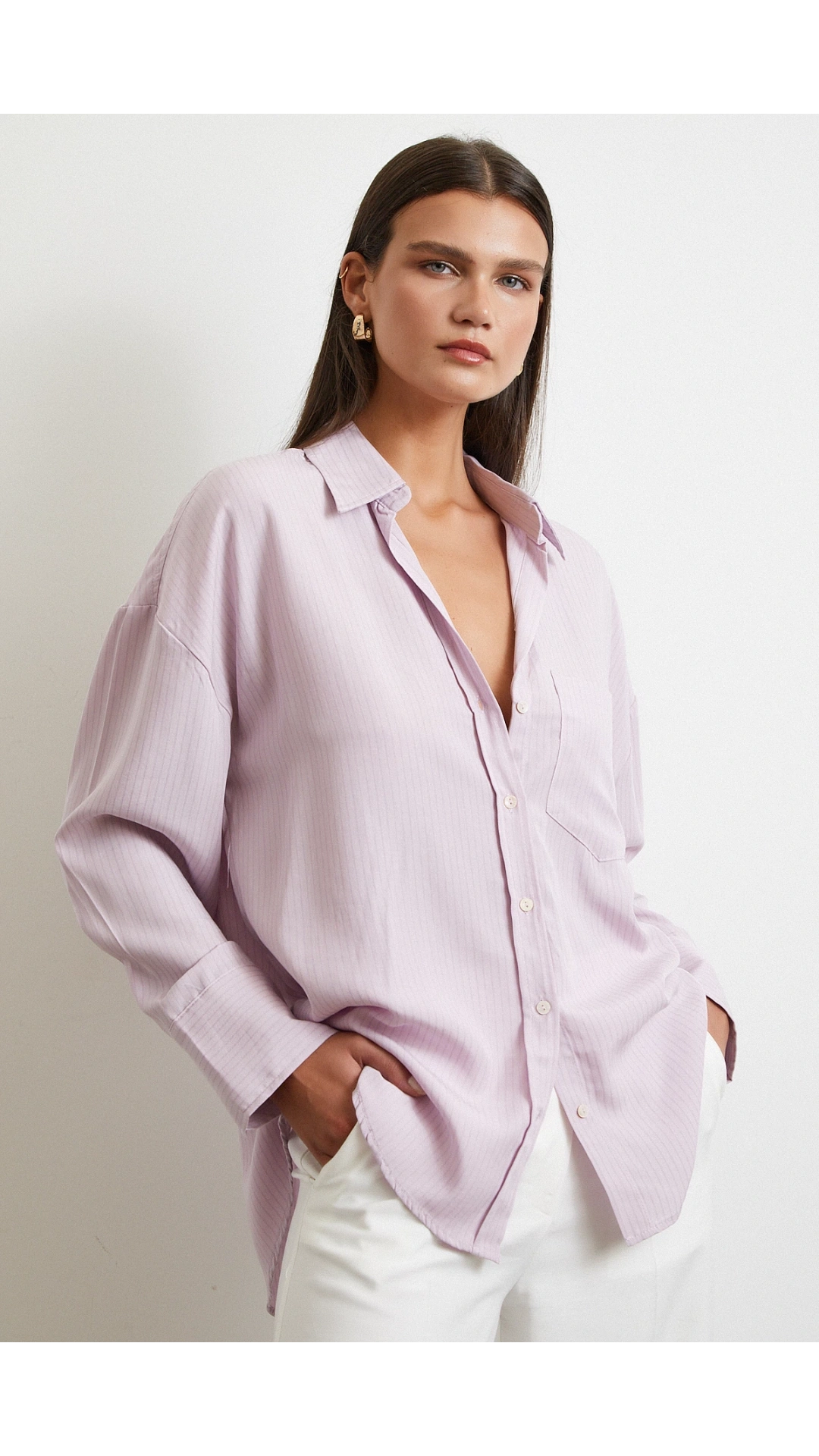 Cepli Çizgili Gömlek Lila