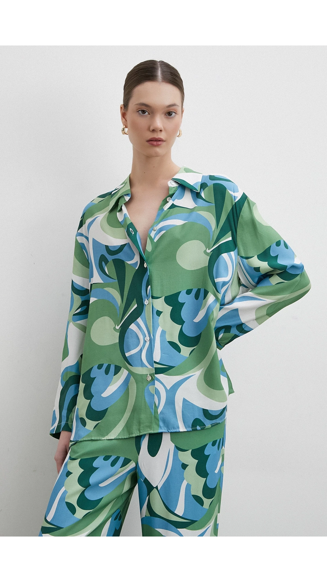 Desenli Viskon Gömlek Yeşil