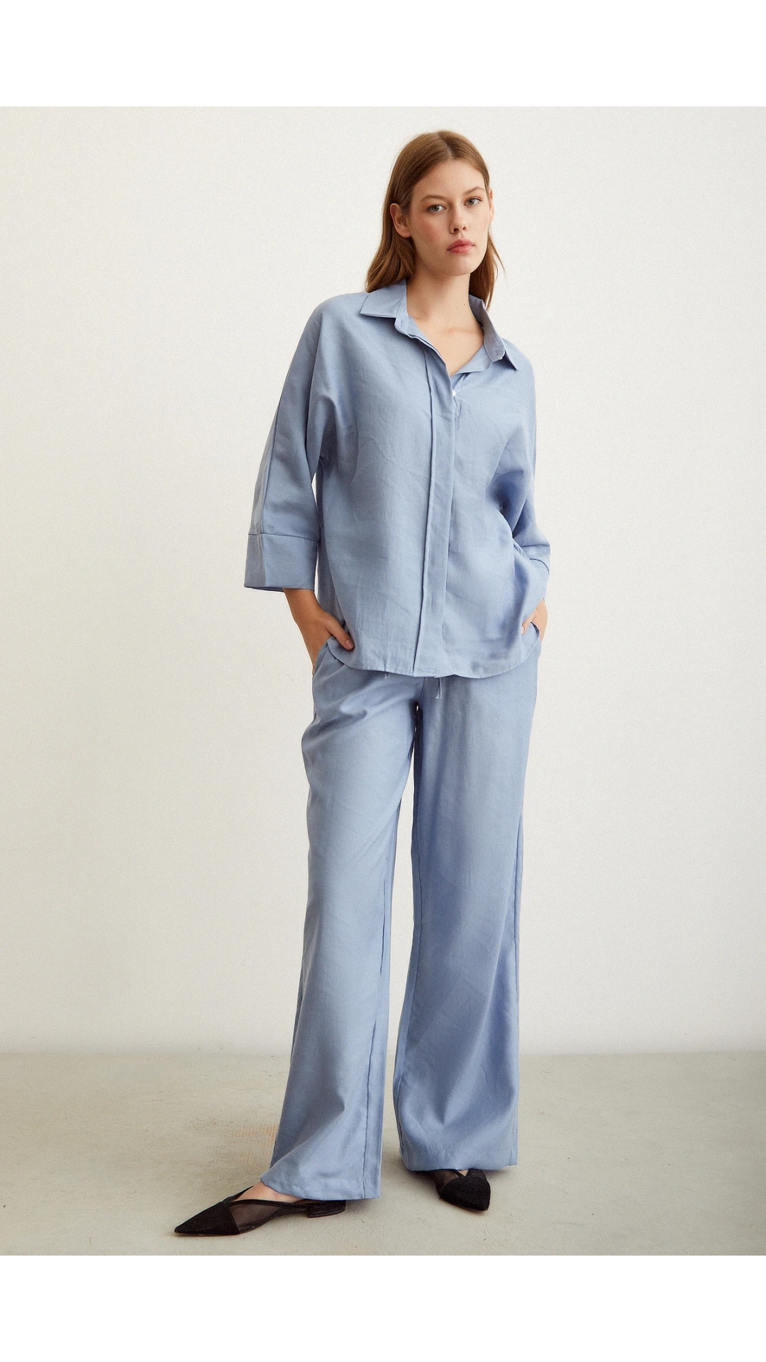 Beli Lastikli Pantolon Mavi