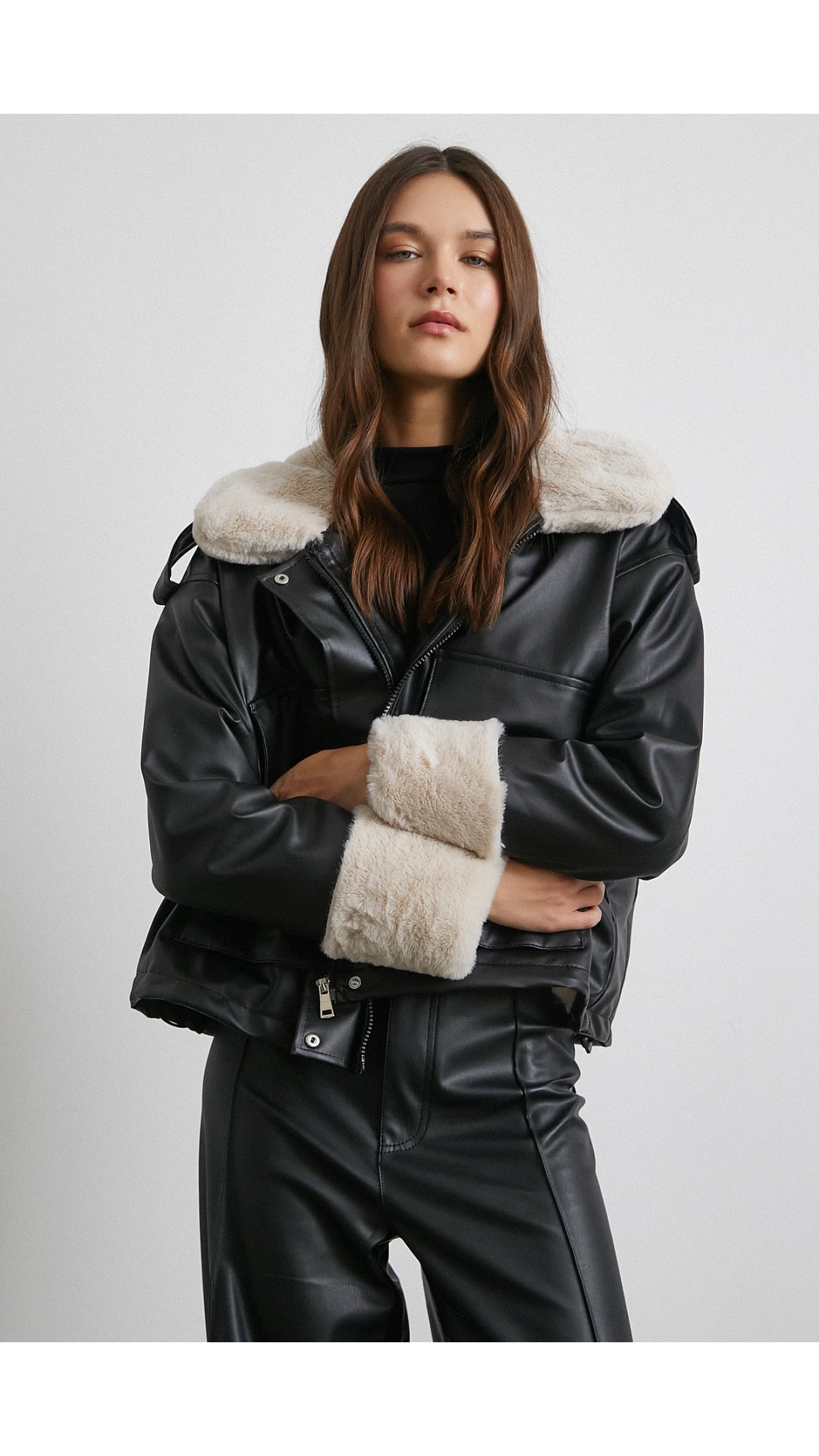 Körüklü Cep Deri Mont Siyah