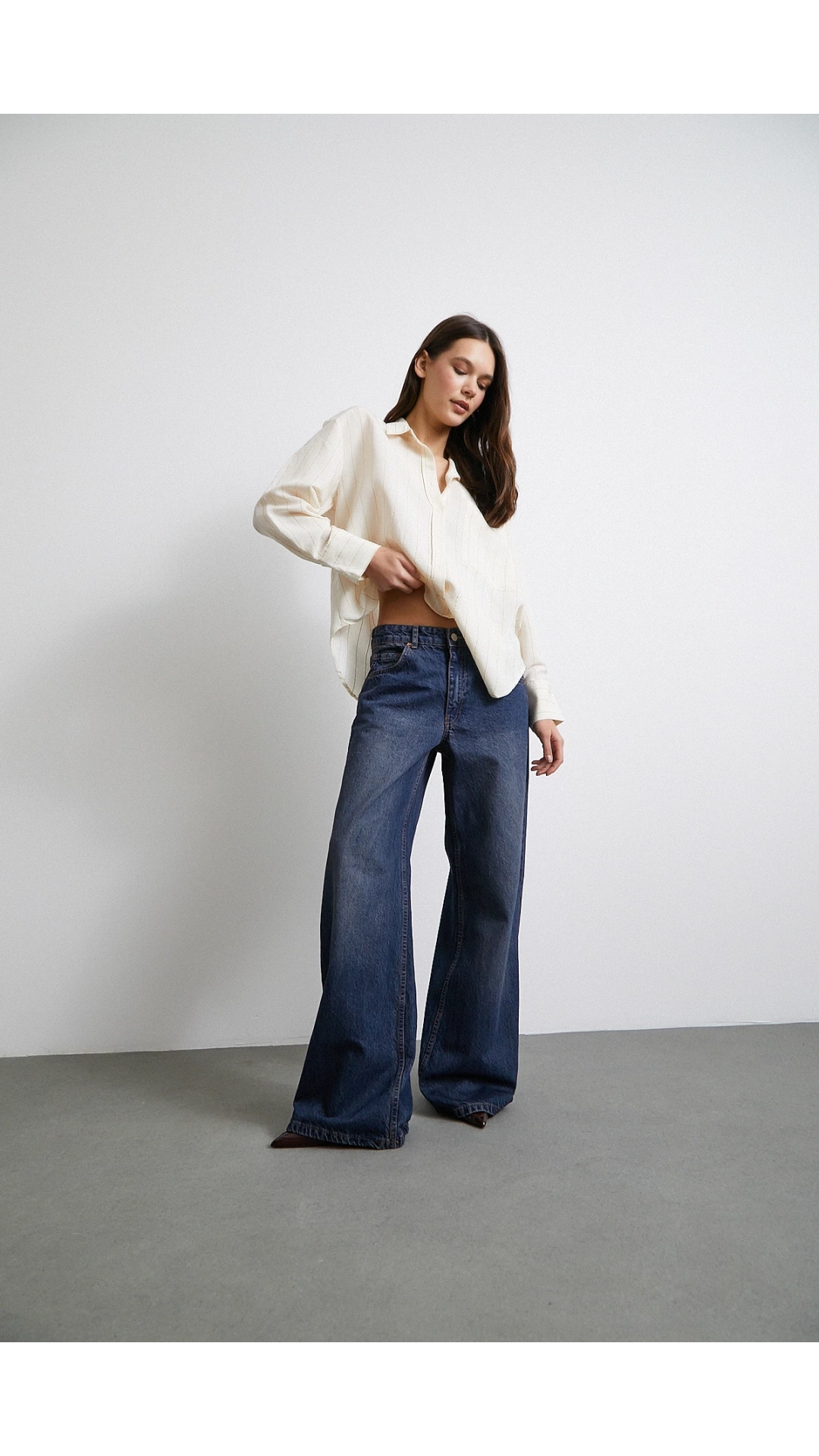 Kontrast Çizgili Modal Gömlek Bej