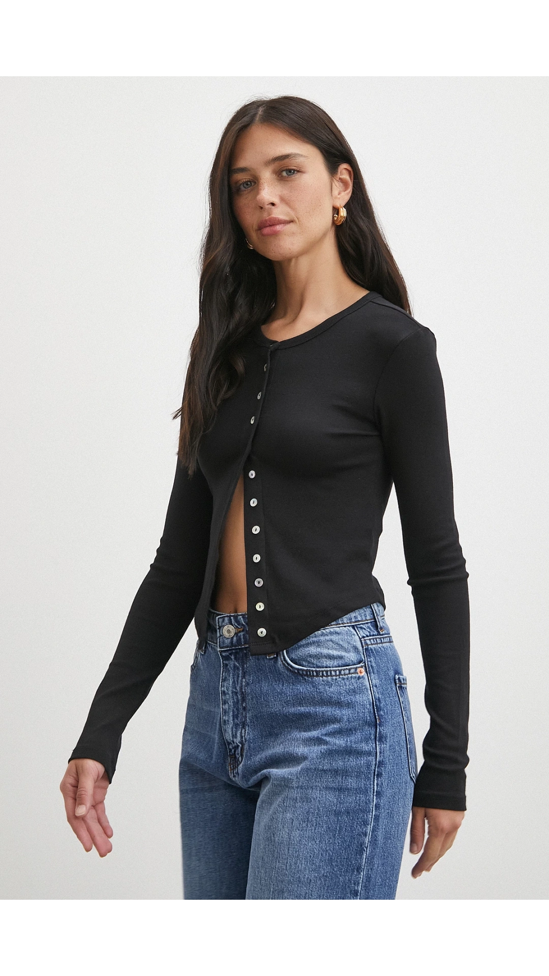 Düğmeli Uzun Kol Bluz Siyah