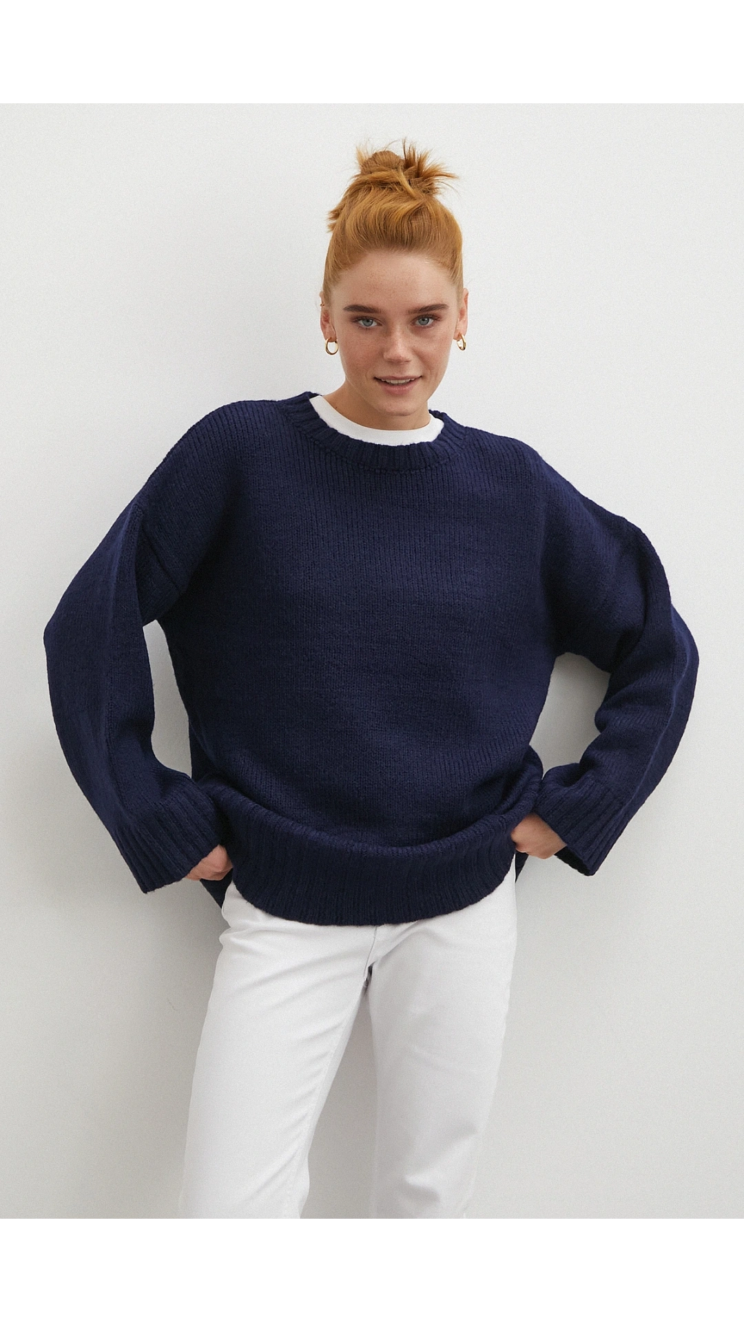 Bisiklet Yaka Fitilli Triko Kazak Lacivert