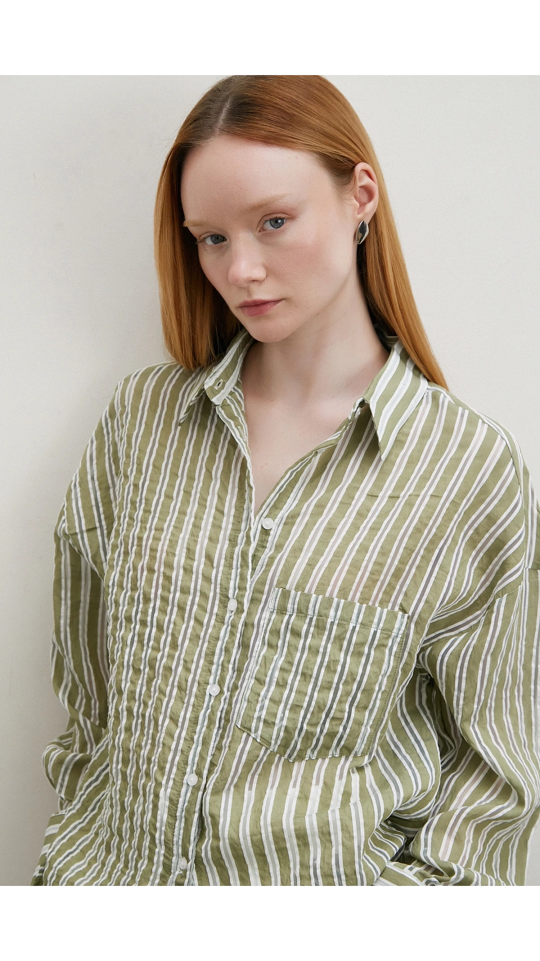 Transparan Çizgili Gömlek Haki