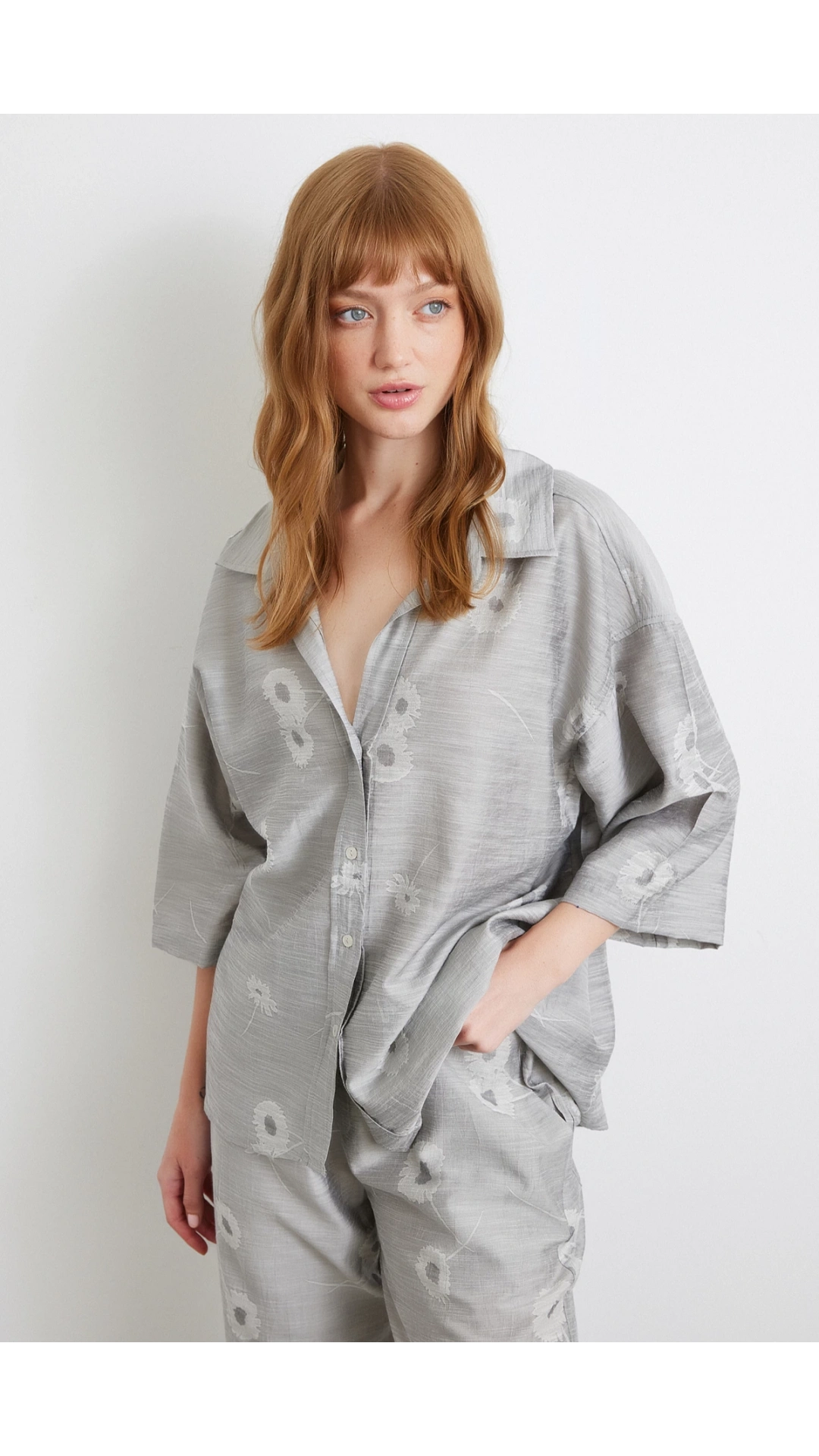 Fakir Kol Oversize Gömlek Gri