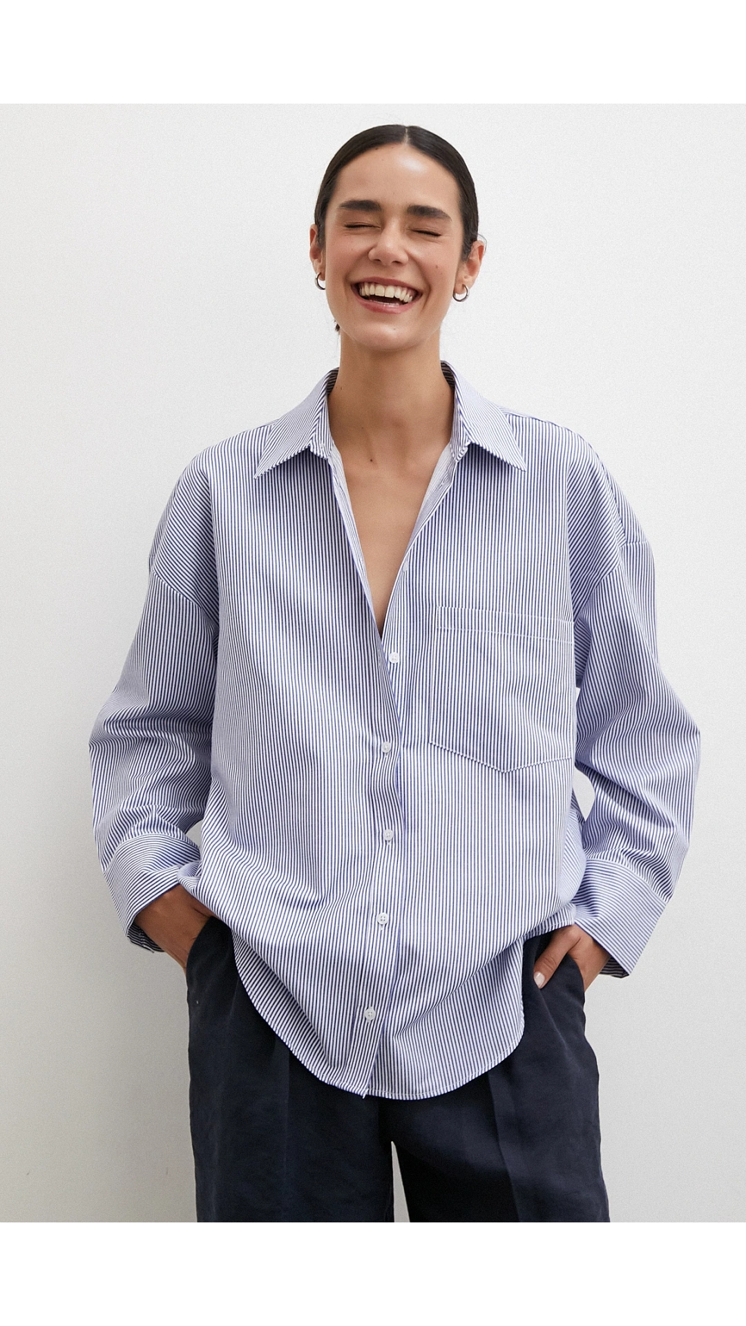 Çizgili Pamuklu Gömlek Lacivert