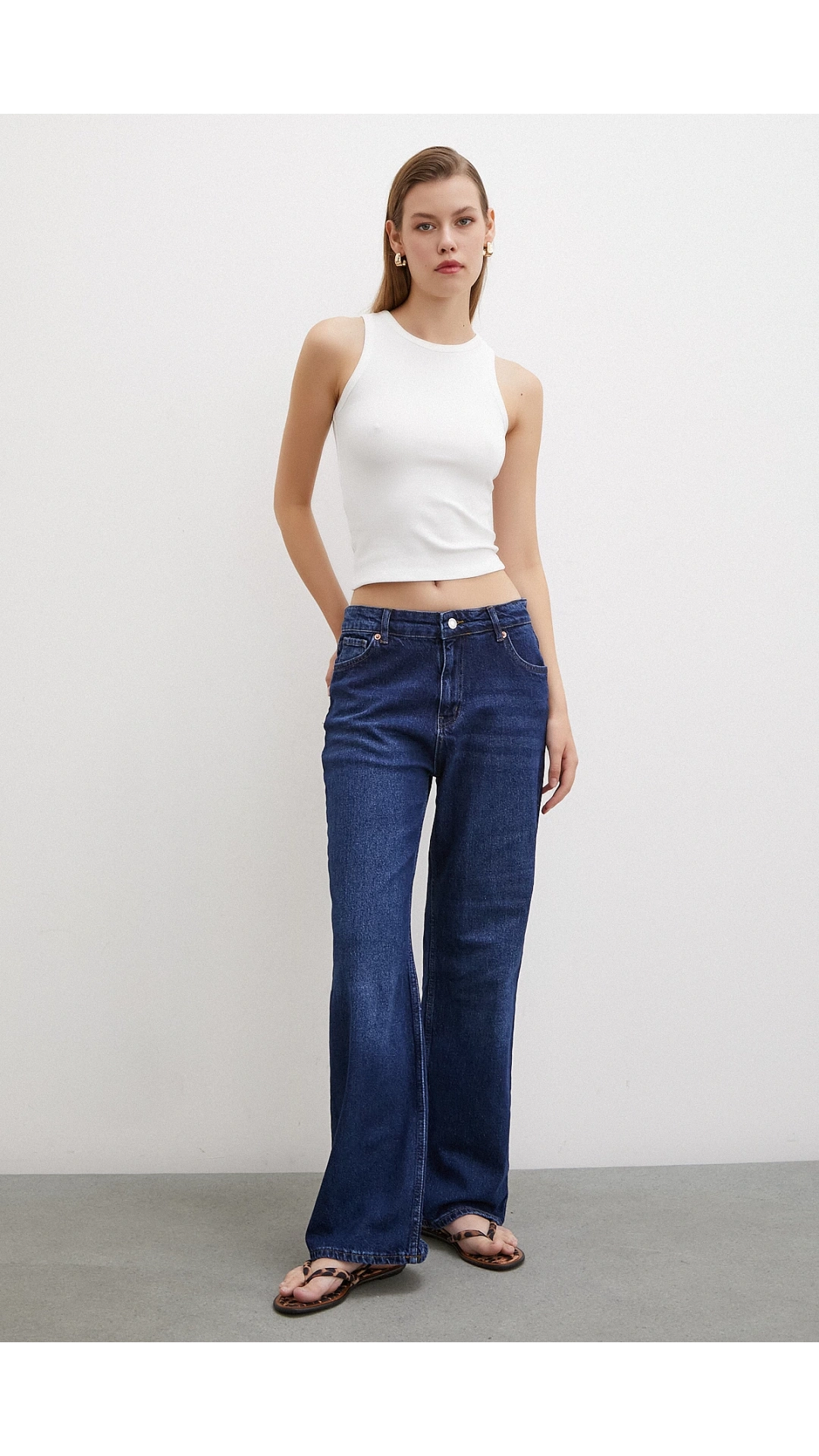 Yüksel Bel Wide Leg Jean Lacivert