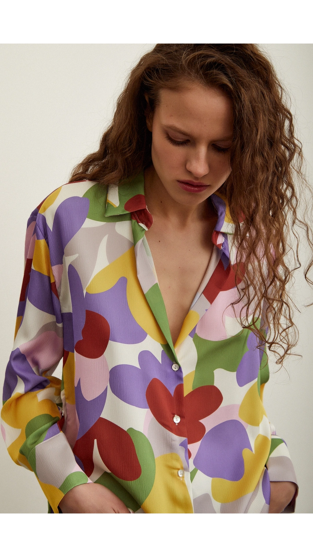 Desenli Saten Gömlek Lila