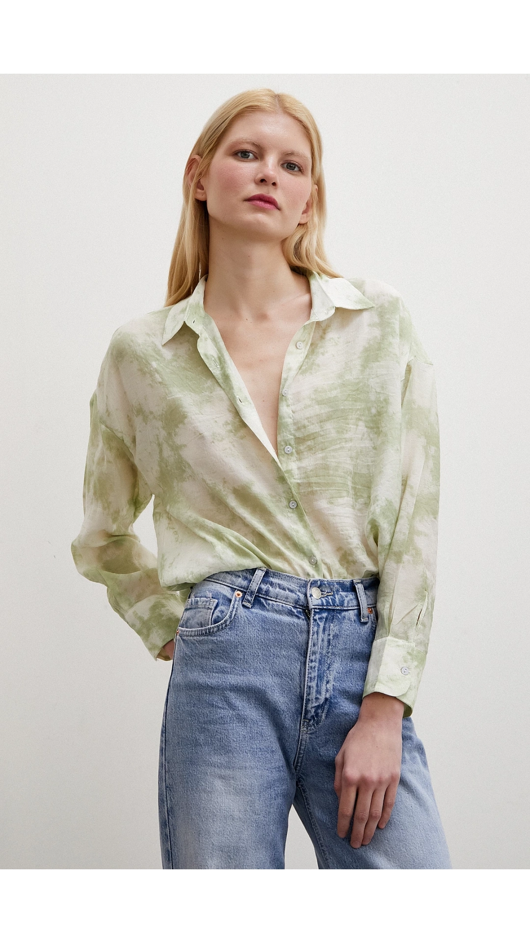 Desenli Oversize Gömlek Yeşil