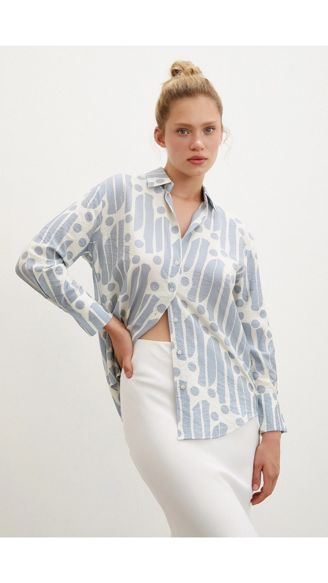 Modern Desen Modal Gömlek İndigo