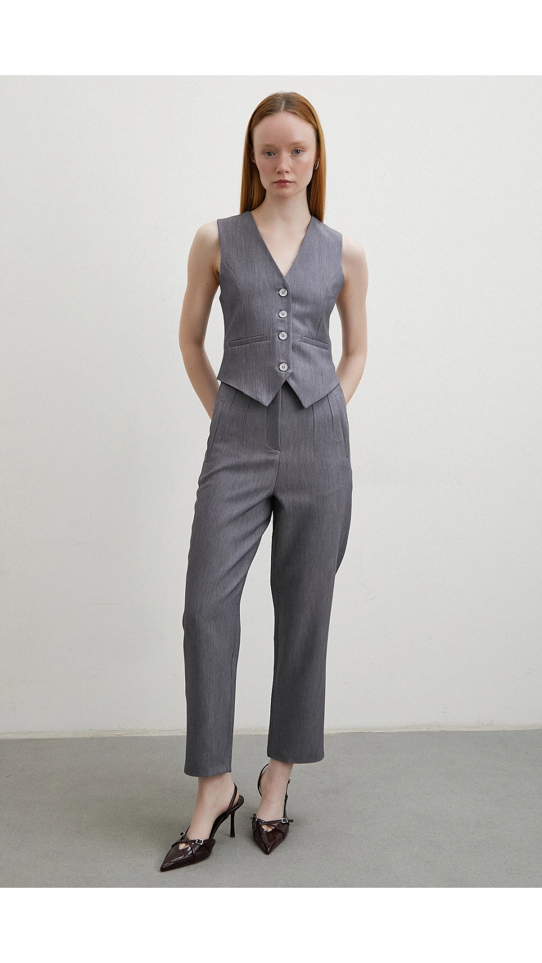 Önü Pensli Skinny Kumaş Pantolon Antirasit