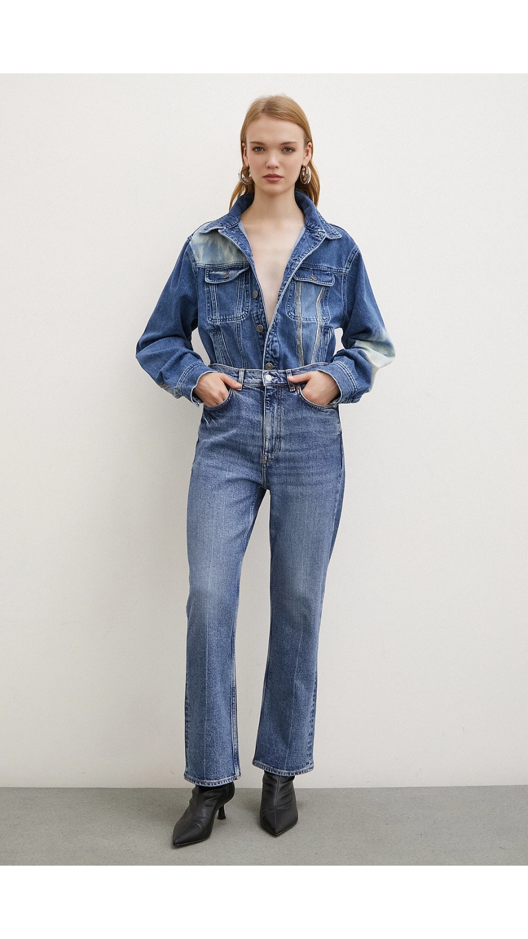 Yüksek Bel Boru Paça Jean Mavi