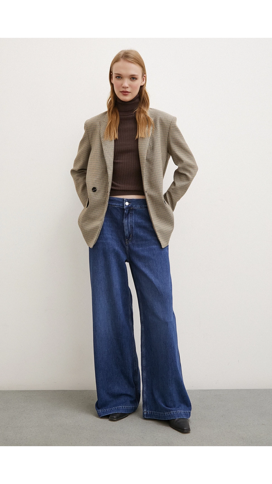 Yüksek Bel Geniş Paça Jean Mavi