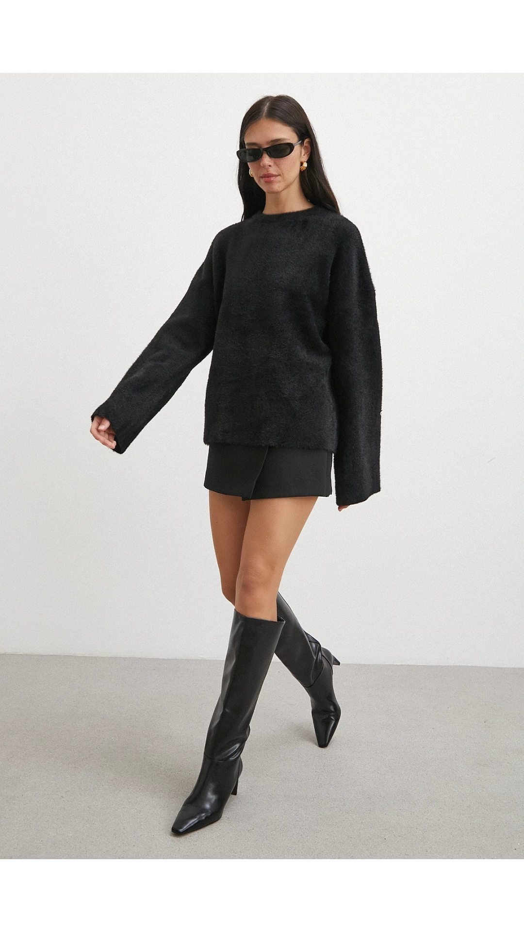 Bisiklet Yaka T Kol Kazak Siyah