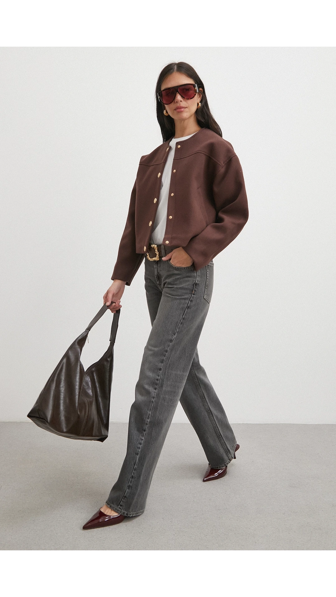 Beli Lastikli Düğmeli Bomber Ceket Kahve