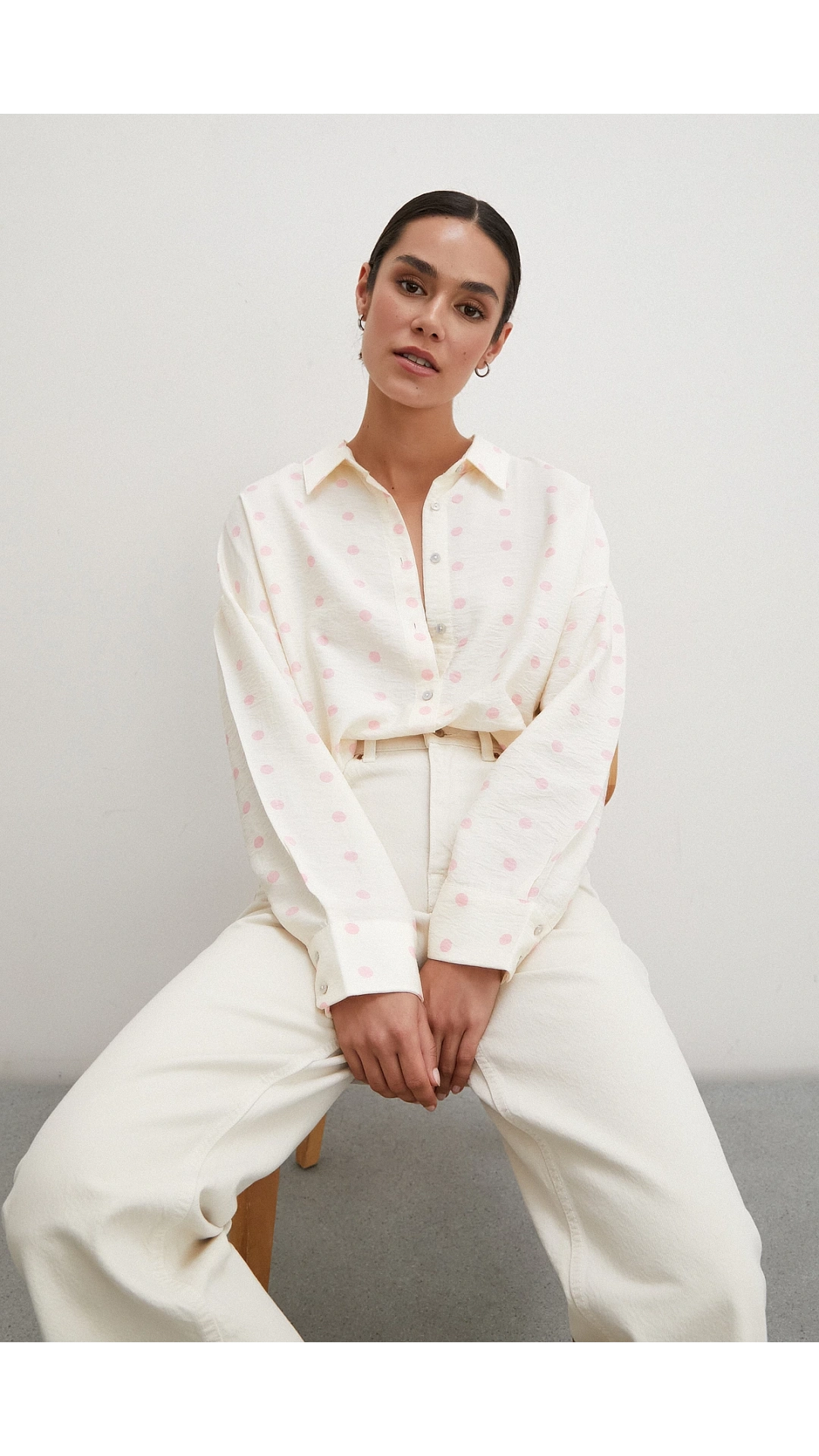 Puantiyeli Oversize Gömlek Pembe