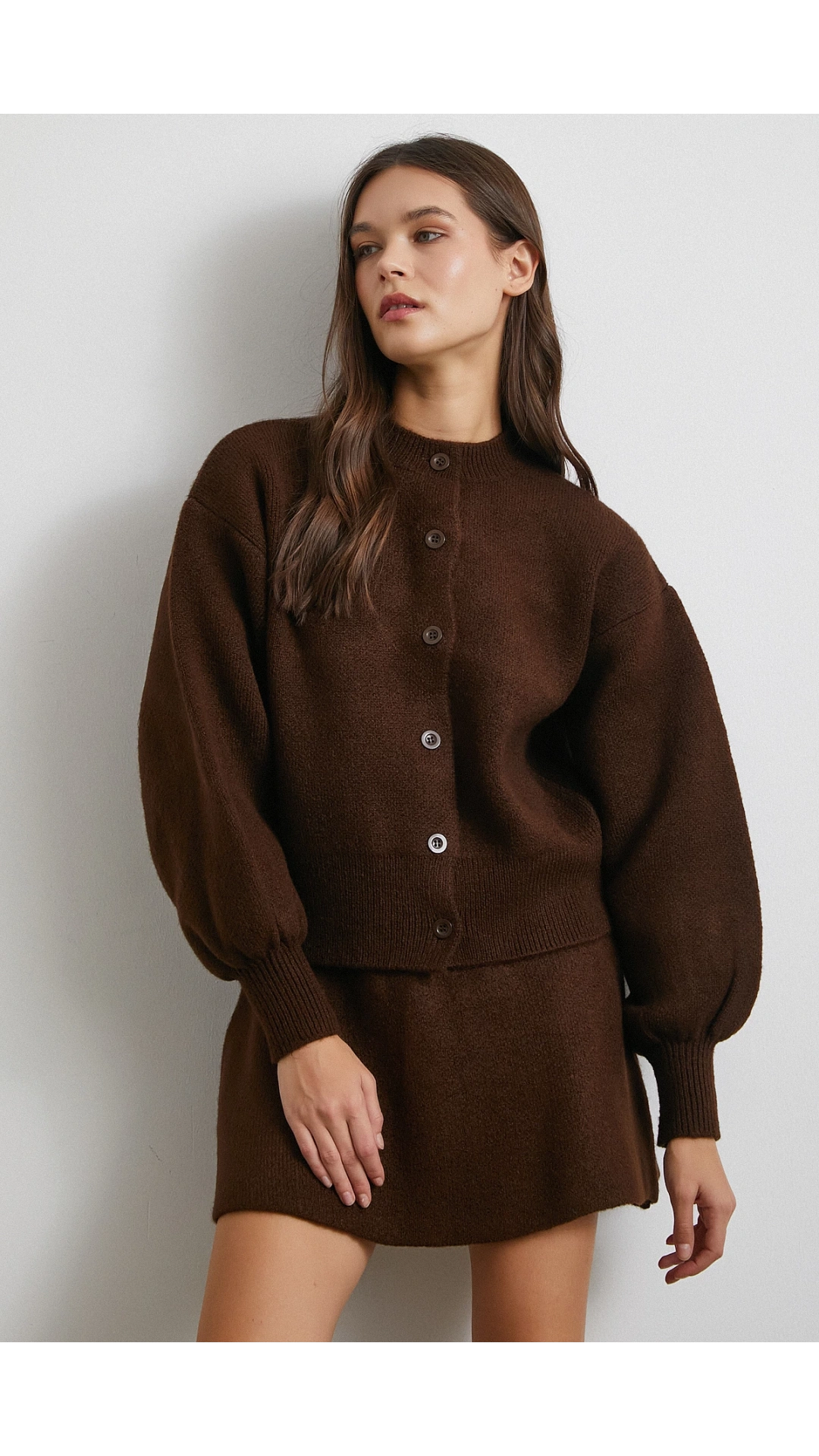 Hırka Etek Triko Takım Kahve