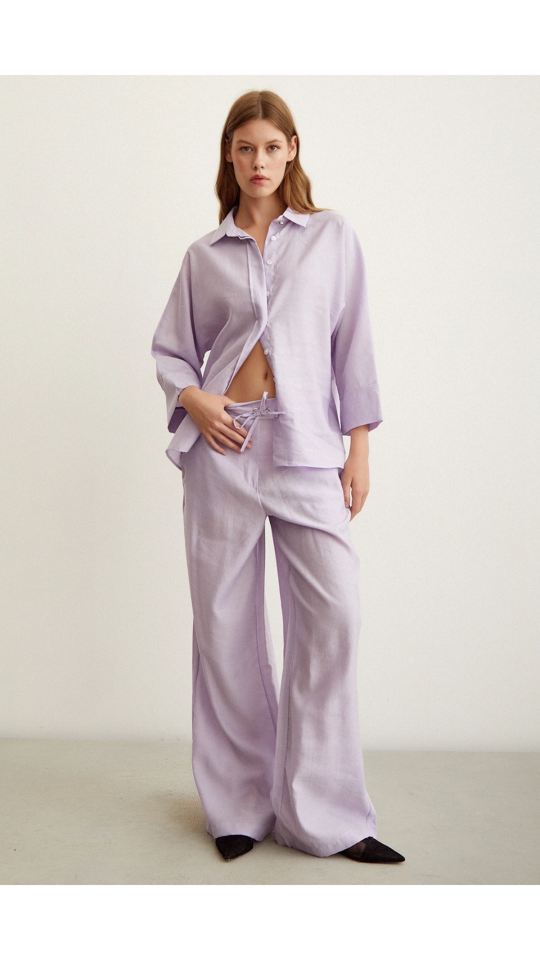 Beli Lastikli Pantolon Lila