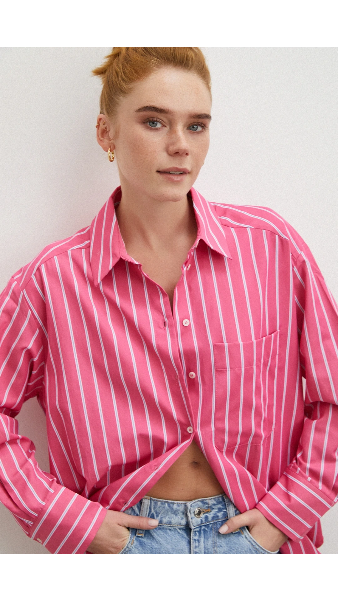 Çizgili Poplin Gömlek Pembe
