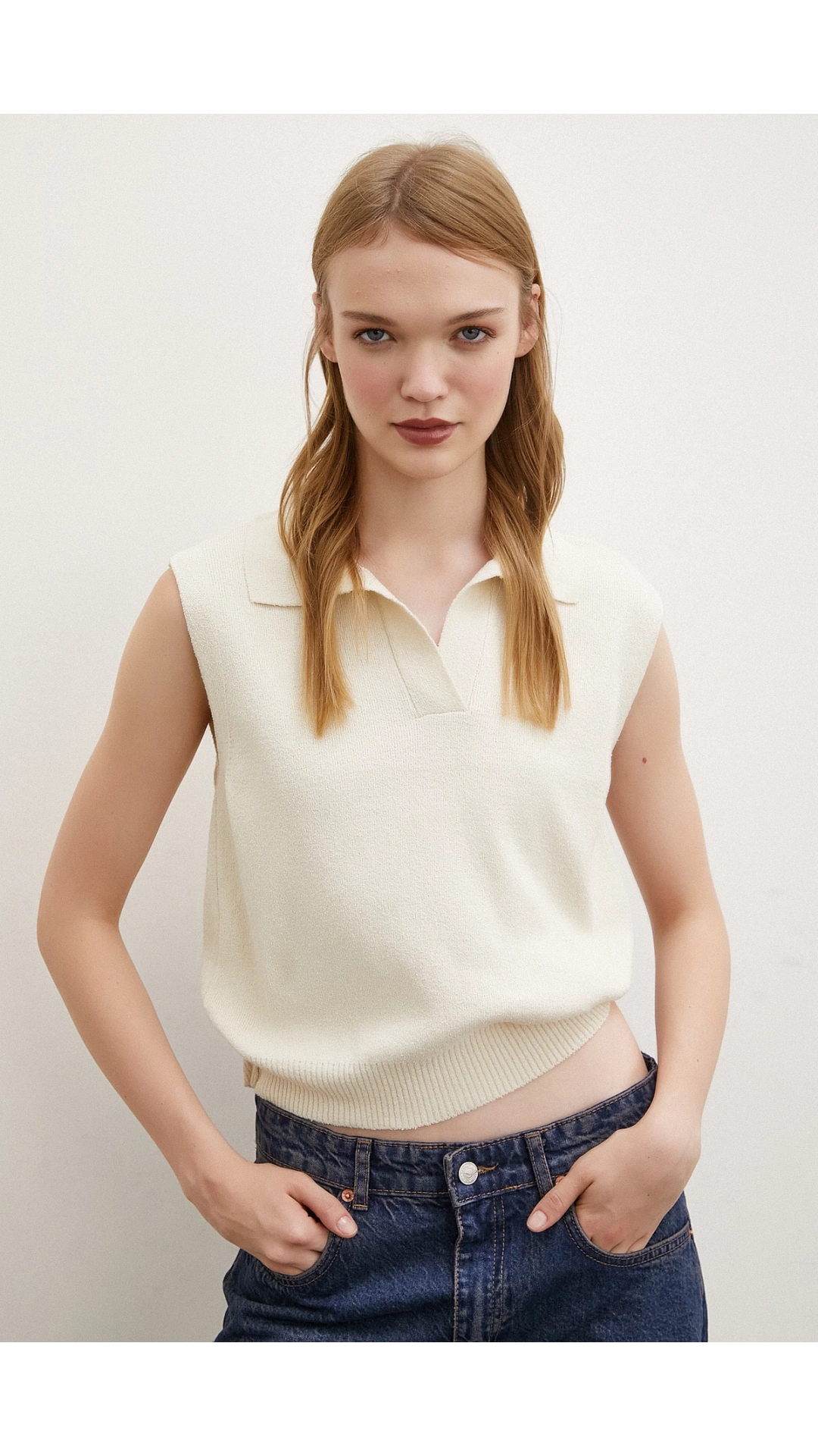 Firuze Polo Yaka Süveter Krem