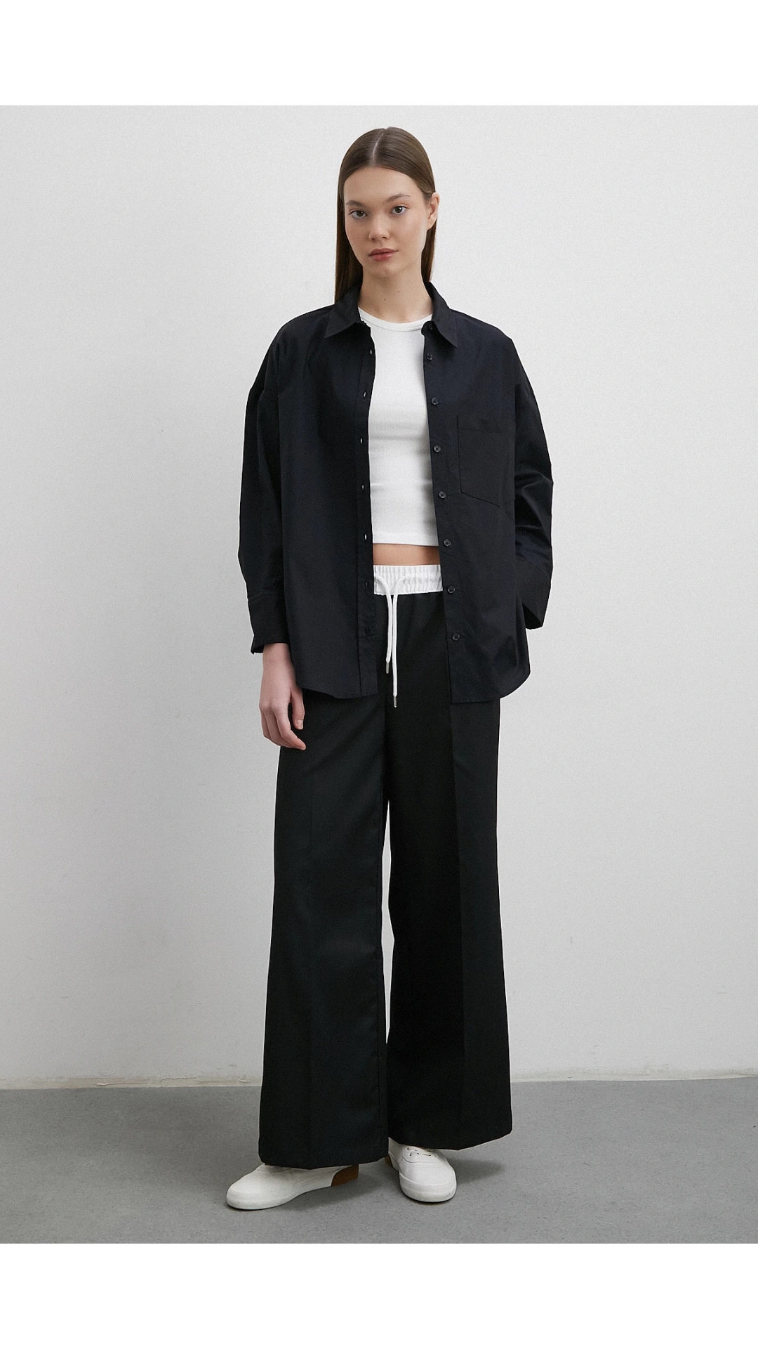 Likralı Poplin Gömlek Siyah