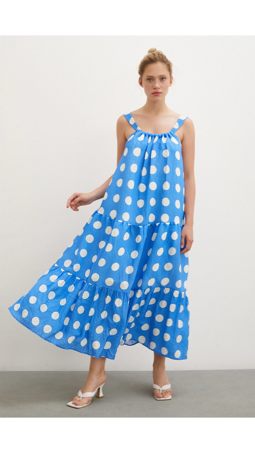 Askılı Puanlı Elbise Mavi