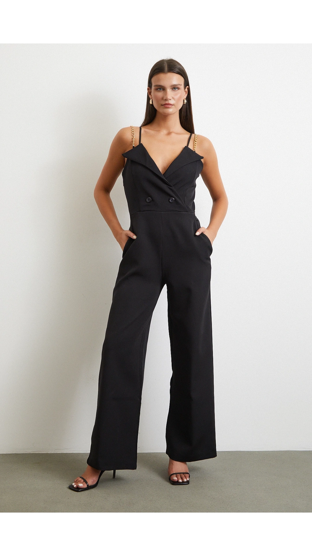 Zincir Detaylı Tulum Siyah