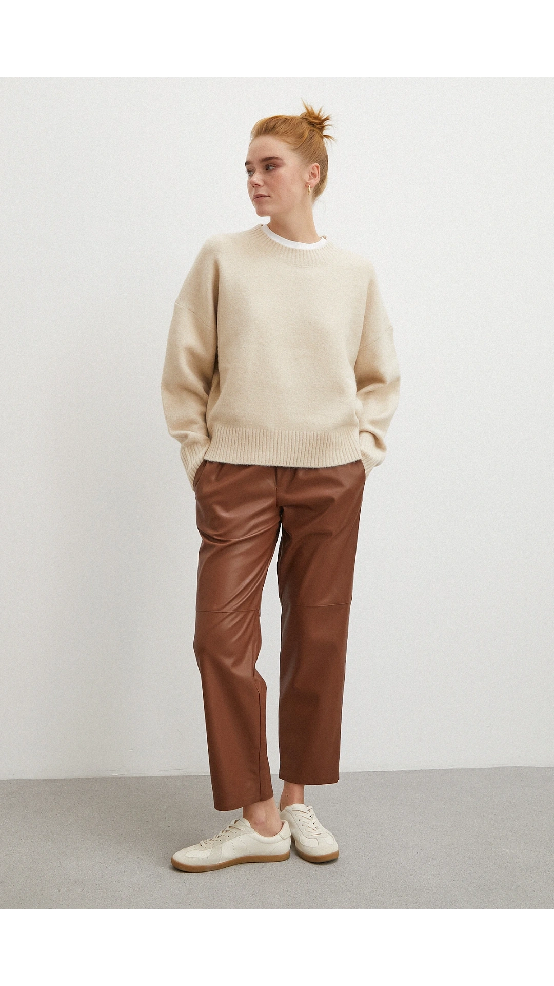 Bağcıklı Deri Pantolon Kahve