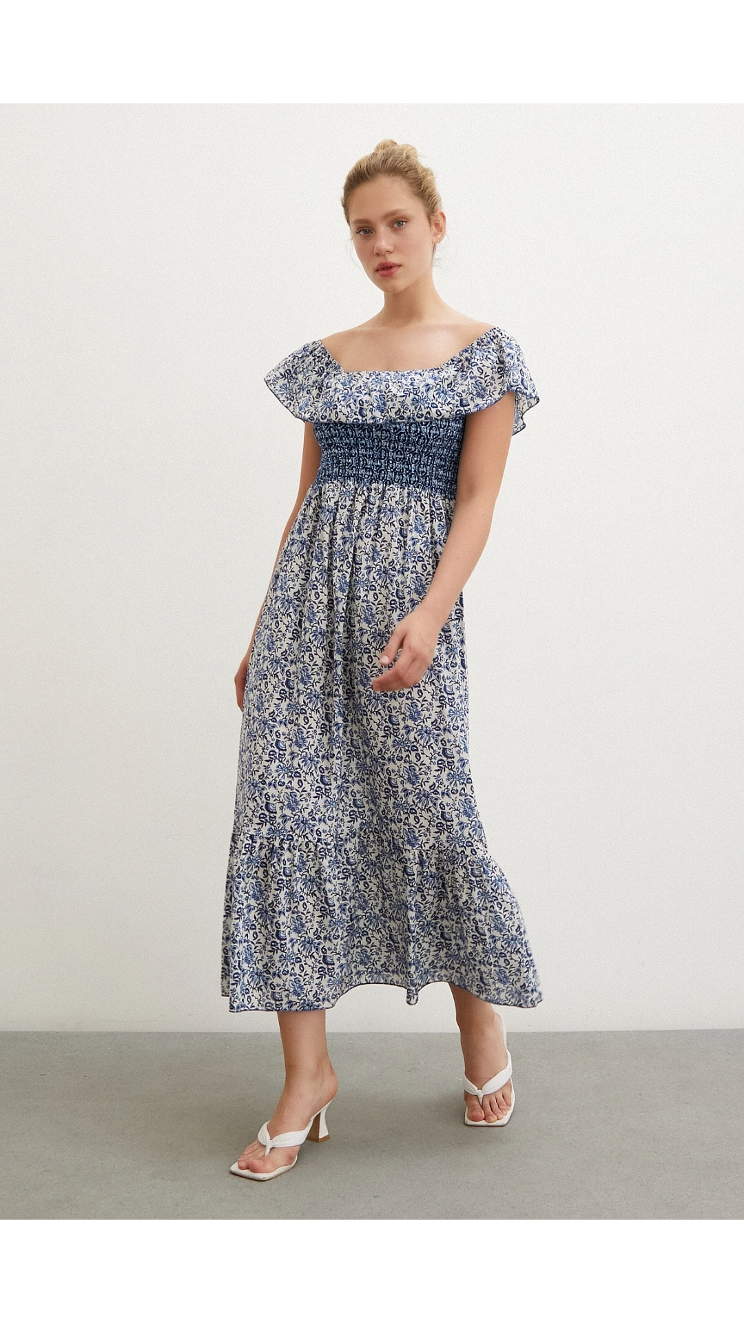 Bel Gipeli Maxi Elbise Mavi