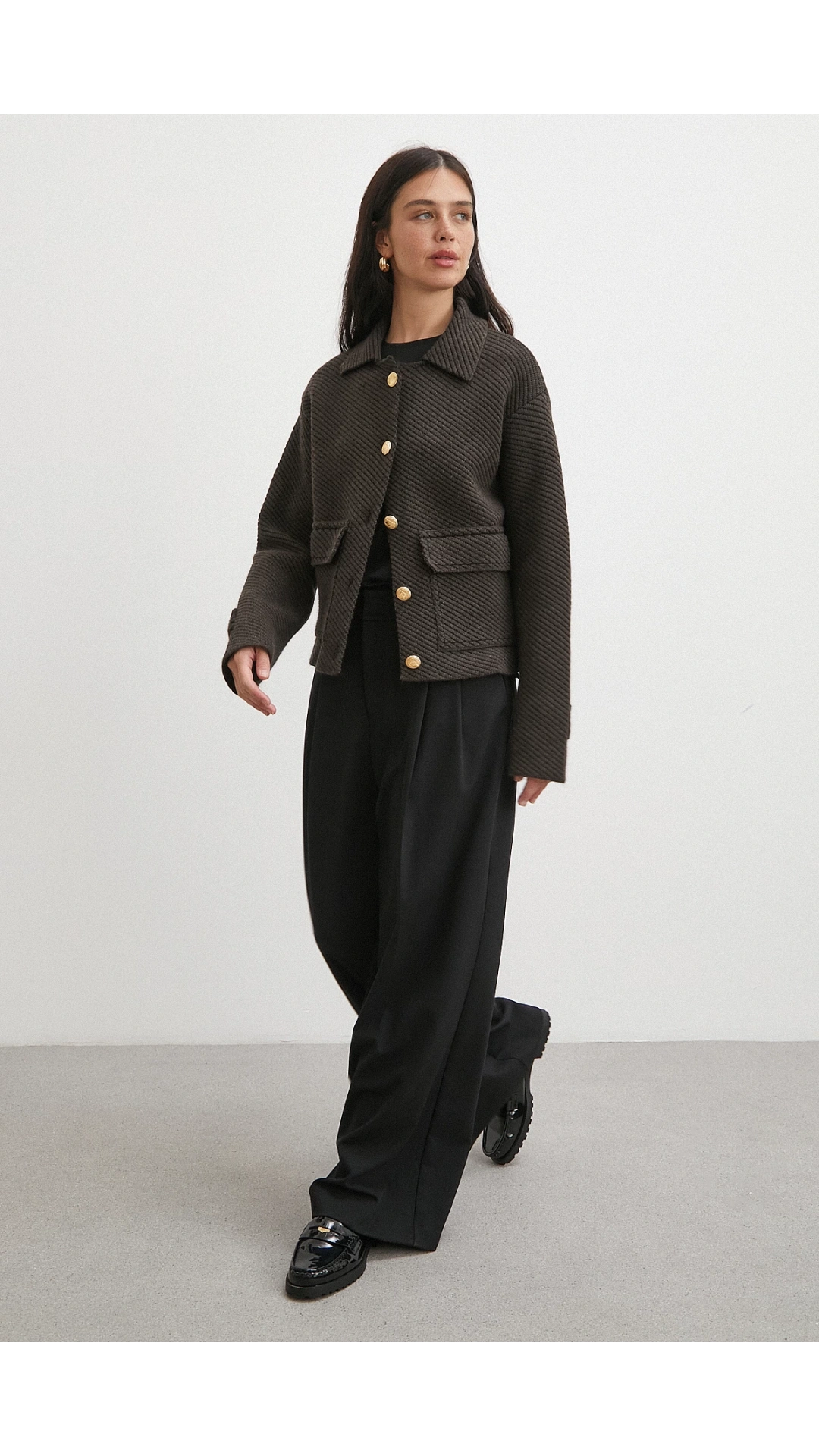 Polo Yaka Cepli Gold Düğmeli Ceket Kahve