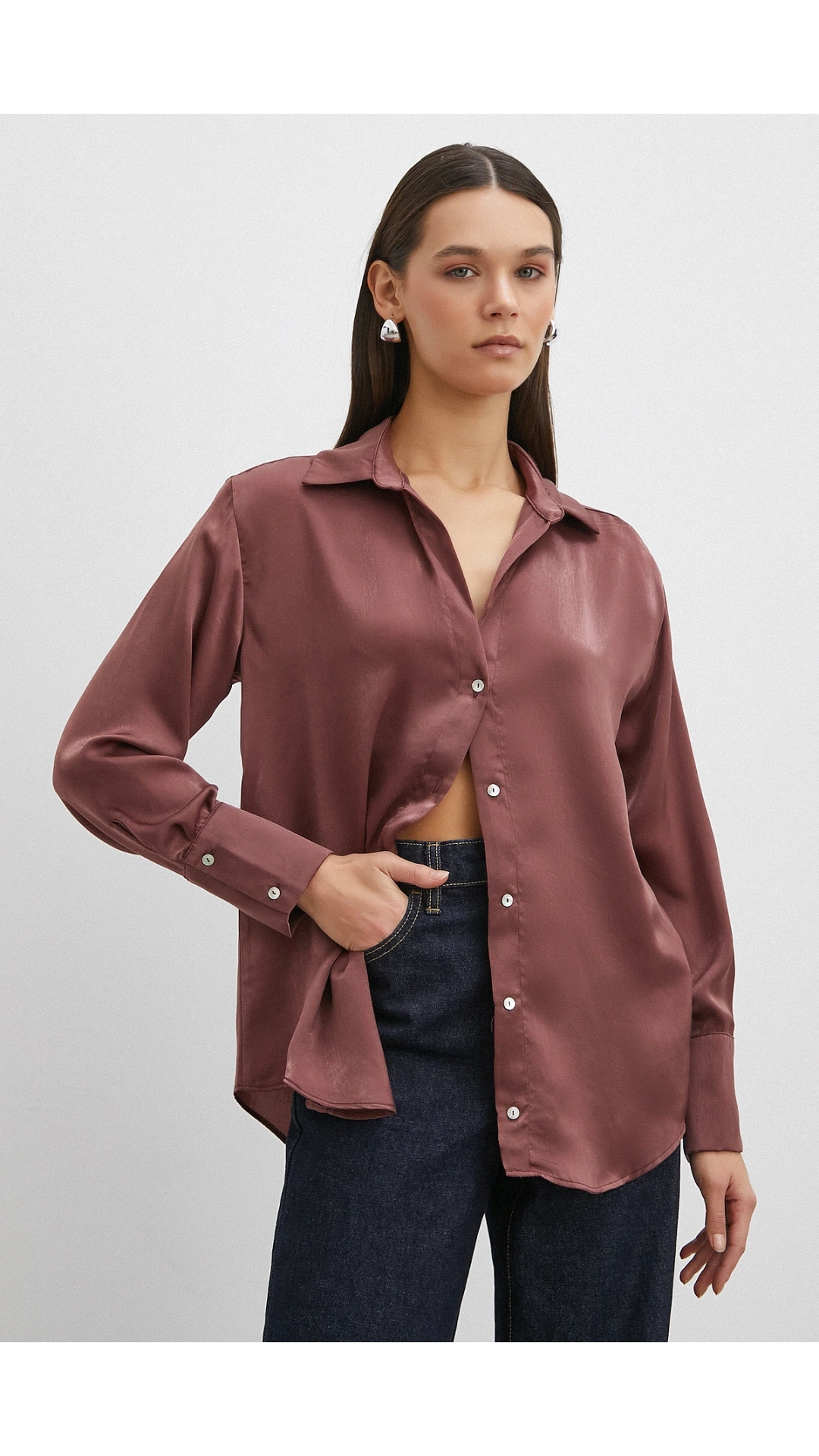 Chanel Saten Gömlek Mürdüm