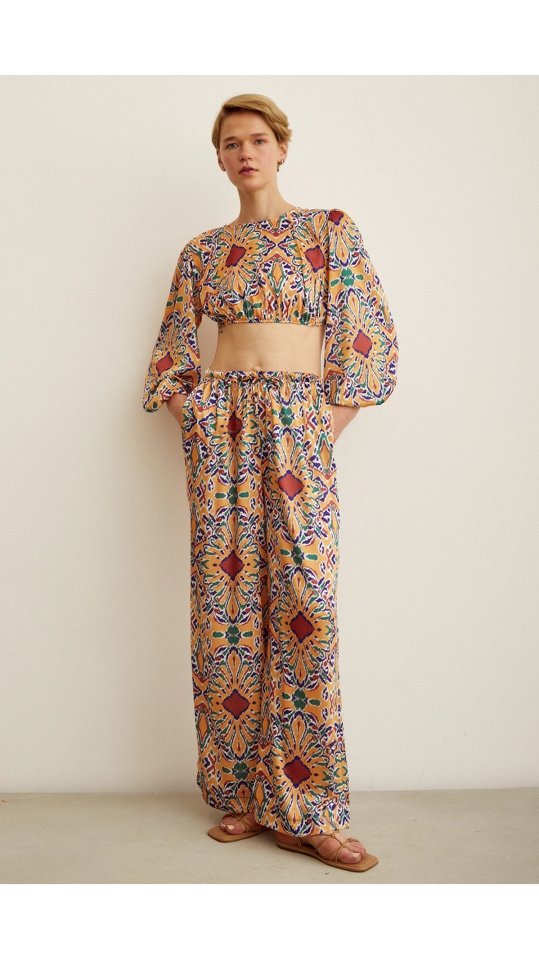 Desenli Salaş Pantolon Gold