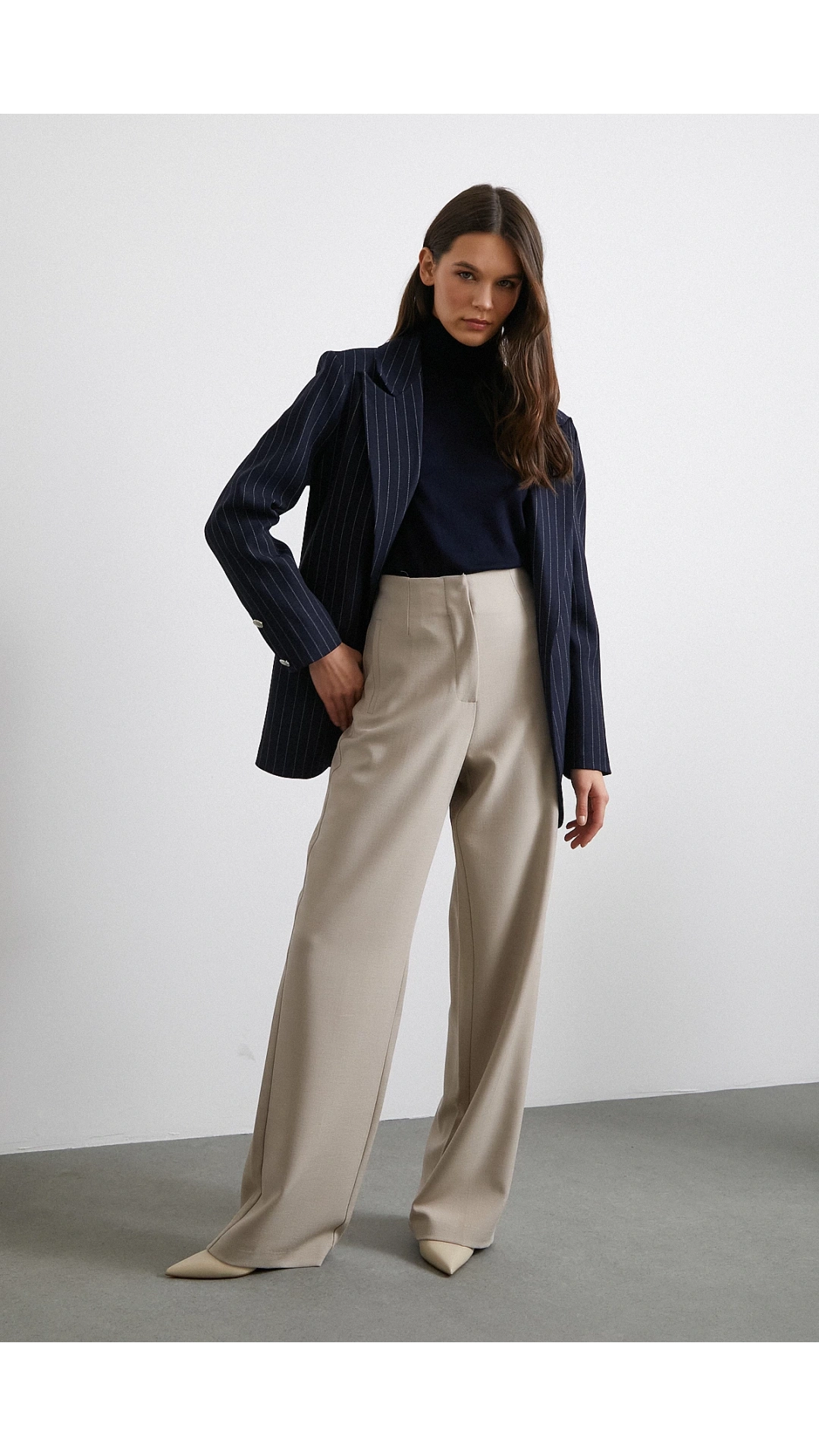 Yüksek Bel Geniş Paça Pantolon Vizon