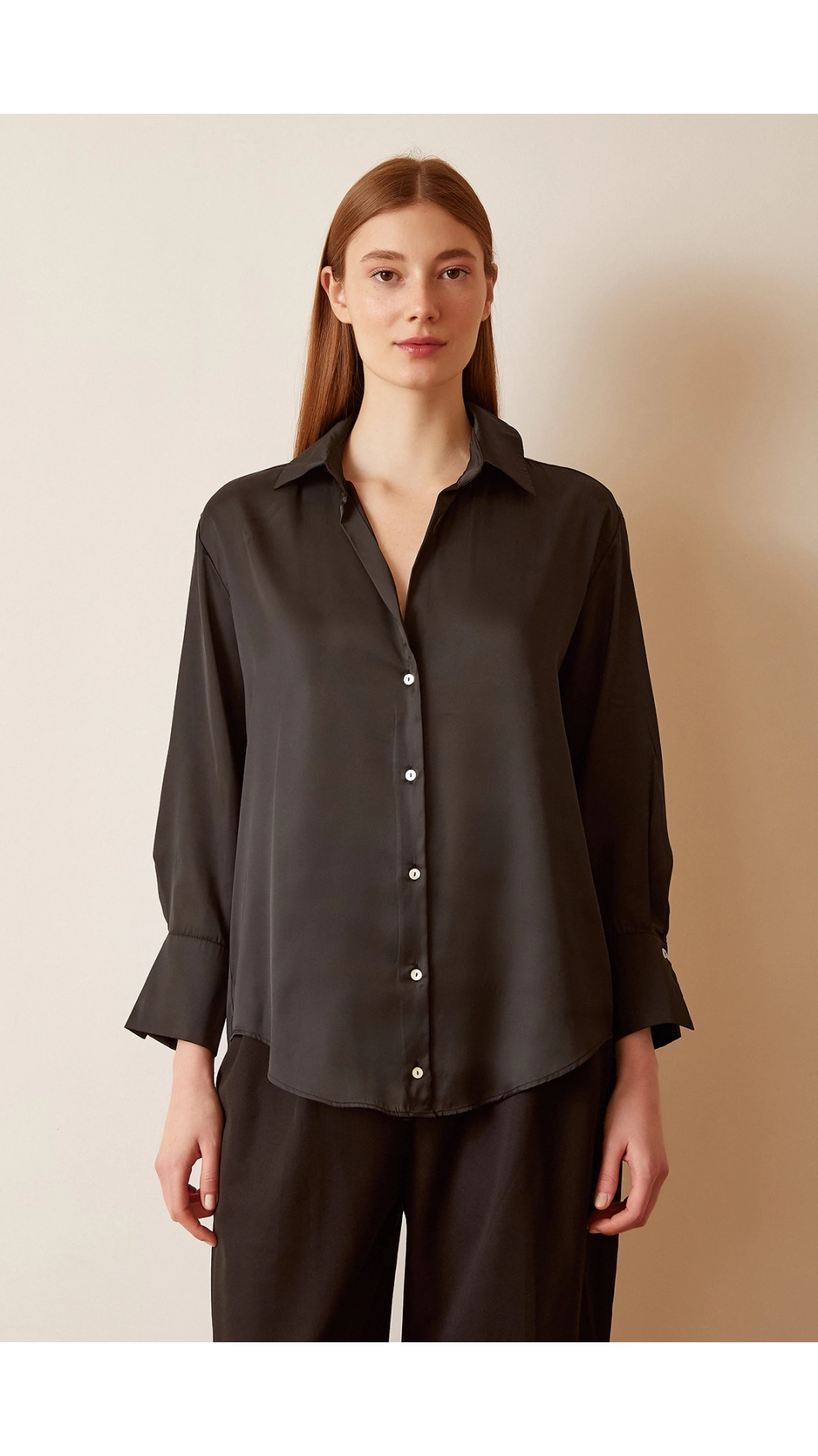 Basic Saten Gömlek Siyah