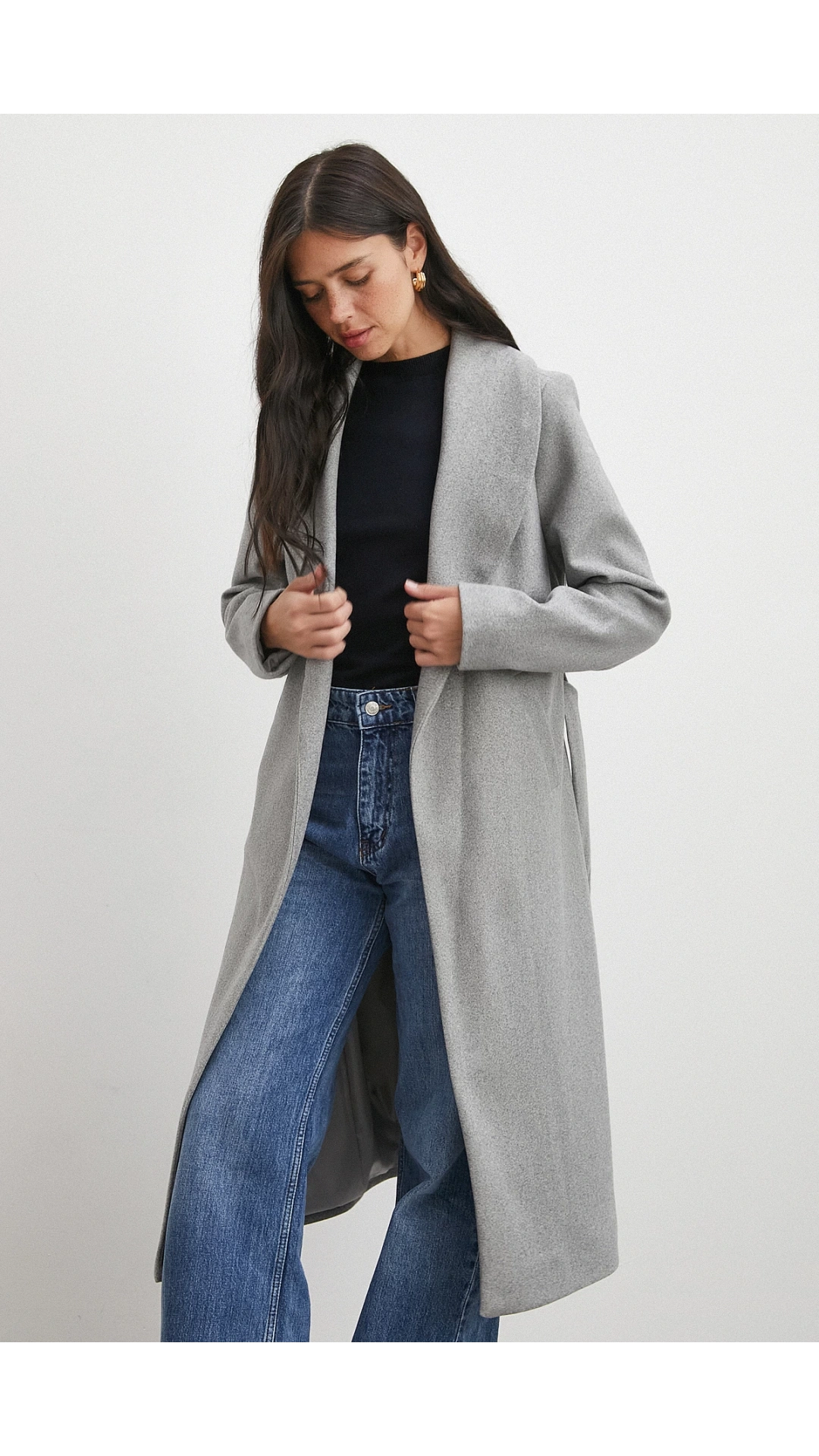 Kuşaklı Kaşe Kaban Gri