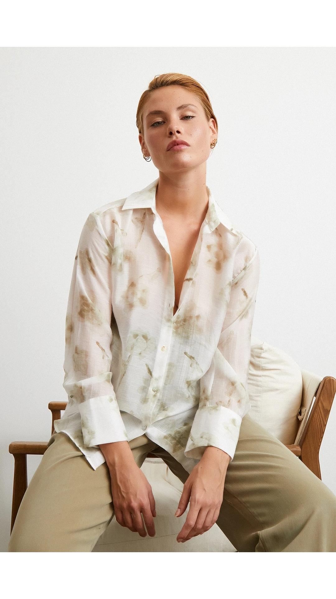 Organze Desenli Tül Gömlek Yeşil