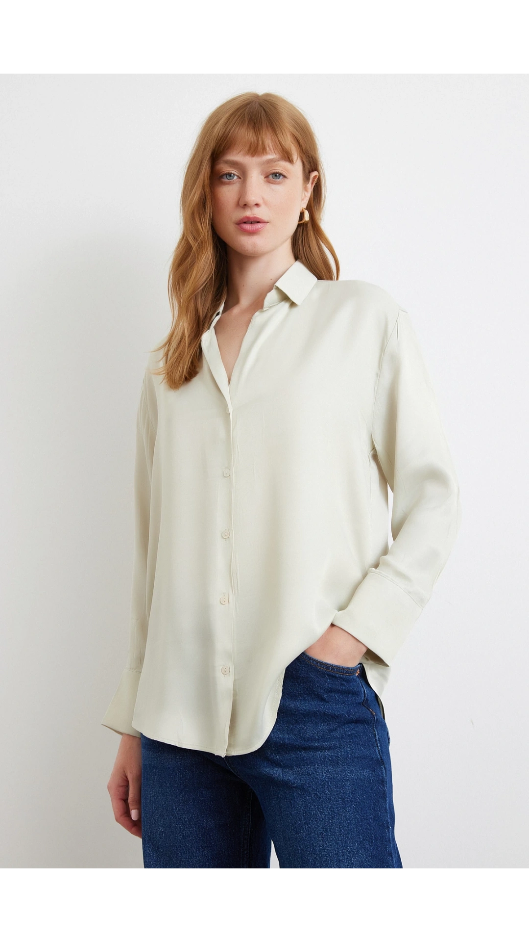 Viskon Saten Gömlek Gri